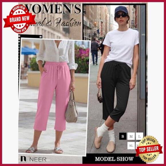 4 Pack Wide Leg Yoga Capri Sweatpants Drawstring Lounge Pants with Pockets - Picture 5 of 7